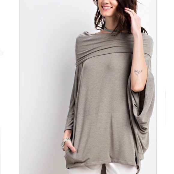 Tops - Olive fold over/cowl tunic top